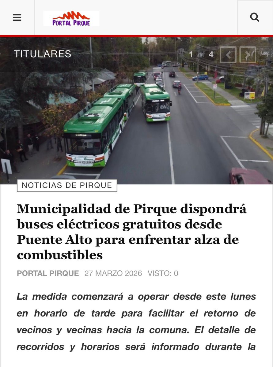 portalpirque's tweet photo. Pirque dispondrá desde este lunes buses eléctricos gratuitos en la tarde para apoyar el regreso de vecinos desde Puente Alto. Mañana se informarán recorridos y horarios.

Sigue leyendo:
 https://t.co/84kKomdNiu https://t.co/FaVbfbkzfP