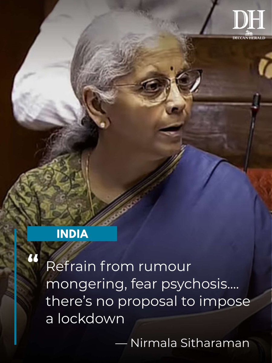 DeccanHerald's tweet image. #NirmalaSitharaman said there is no proposal to impose a #lockdown in the country in the wake of the #WestAsiawar, and asked politicians to refrain from rumour mongering and creating fear psychosis among the people.

#LokSabha

ow.ly/Z9wO50YzKWF