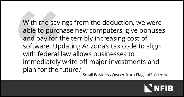 The federal tax changes included many pro-small business provisions. Those small business victories are at stake if Governor Hobbs refuses to sign tax conformity into law. ow.ly/v4B450YpPtN