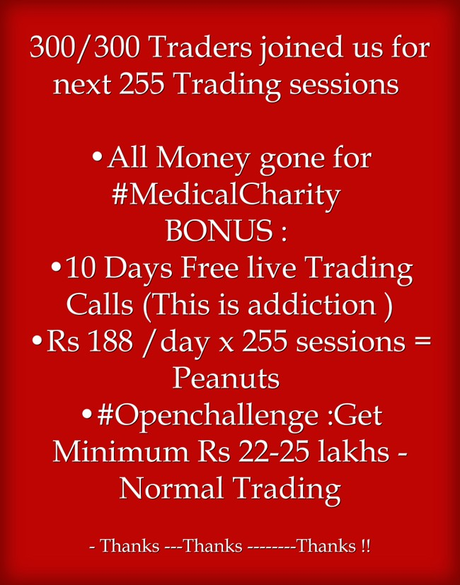 CHARTISKING's tweet image. Thanks ...........#God Bless !!
•Thirst is must 
•We got 1185 emails /472 phone calls in last 35 hours
•I know paying Rs 188 /day -Very painful (Reason is your FAKE EGO ) ...Don't allow !

♣Tomorrow Morning 9:00 AM Sharp #Weekendoffer