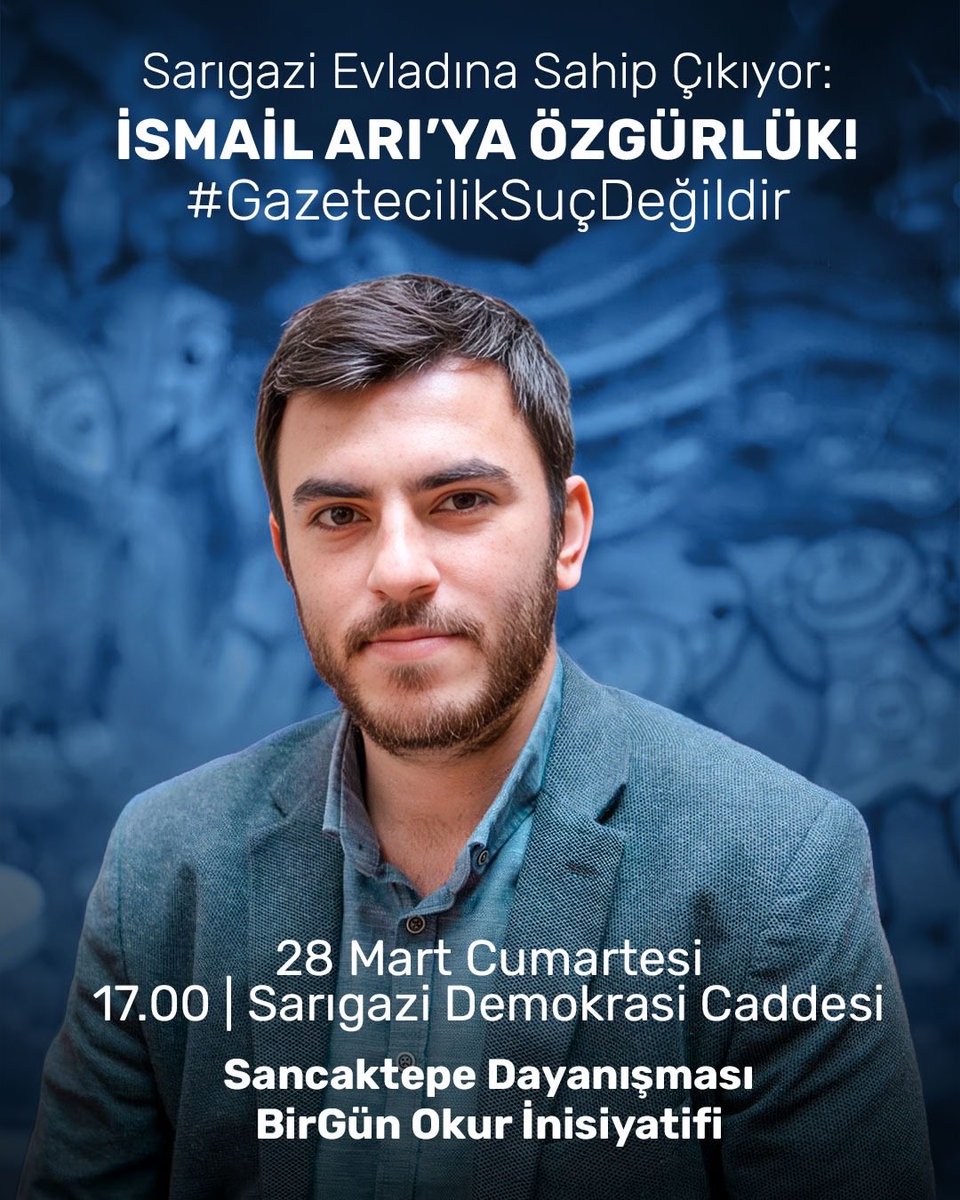 Dostumuz, yoldaşımız, kardeşimiz için yarın doğup büyüdüğü sokaklardan sesleniyoruz. İsmail Arı’ya Özgürlük! #GazetecilikSuçDeğildir
