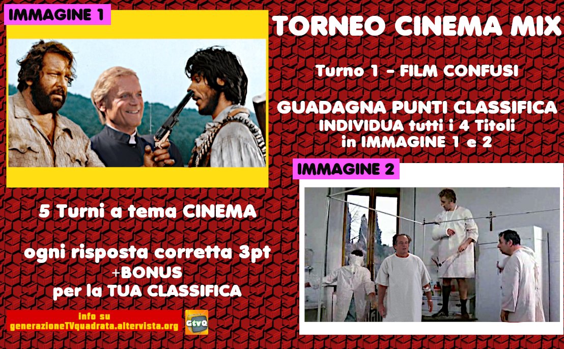 GenTVquadrata's tweet photo. #27marzo
TORNEO #CinemaMIx
TURNO 1 di 5 - INDICA 4 TITOLI
2 per immagine
Guadagna punti per classifica
A fine turno verrà comunicata classifica temporanea
Rispondi in unico messaggio
MIO LIKE=risposta registrata
BONUS ai più veloci
FINE TURNO #28marzo 19:30 o al blocco risposte https://t.co/ERrah2piOT