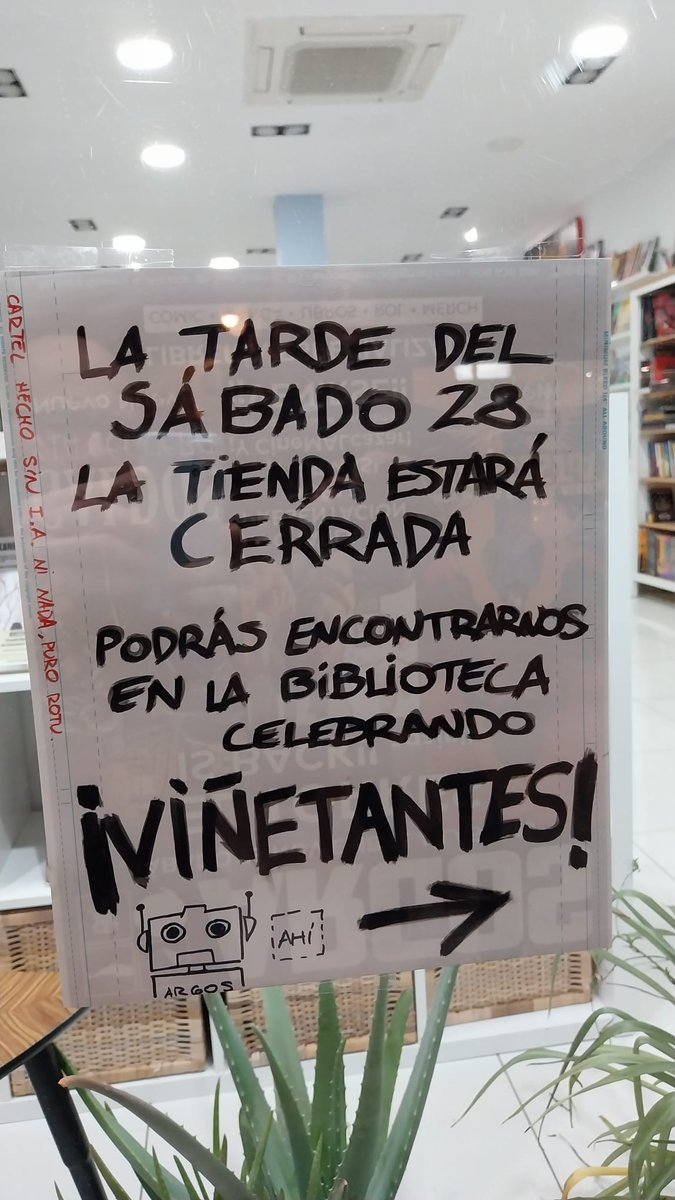 Argoslibreria's tweet photo. Este sábado por la tarde estaremos cerrados. Podréis encontrarnos en la biblioteca, disfrutando de Viñetantes y con un puestecico majo y apañao para la ocasión.

#viñetantes #viñetalcazar https://t.co/6AuXFcb36V