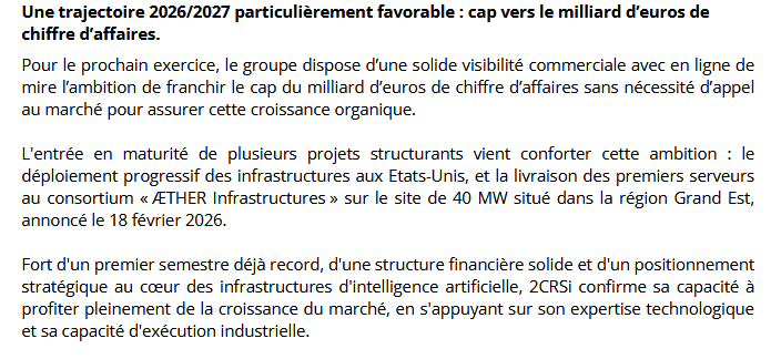 VerronLoic's tweet photo. 🚀 @2crsi vise 1 MILLIARD € de CA d'ici 2027
Croissance 100% organique. Zéro dilution. Zéro appel au marché. Partenariats de poids : @Valeo_Group 🤝 @NAFFCO_Official 🤝 @nvidia 🤝 @Legrand
La pépite française de l'IA &amp; HPC est lancée. 👀
$AL2SI #IA #HPC #Serveurs #FrenchTech https://t.co/yQuAYqx60j