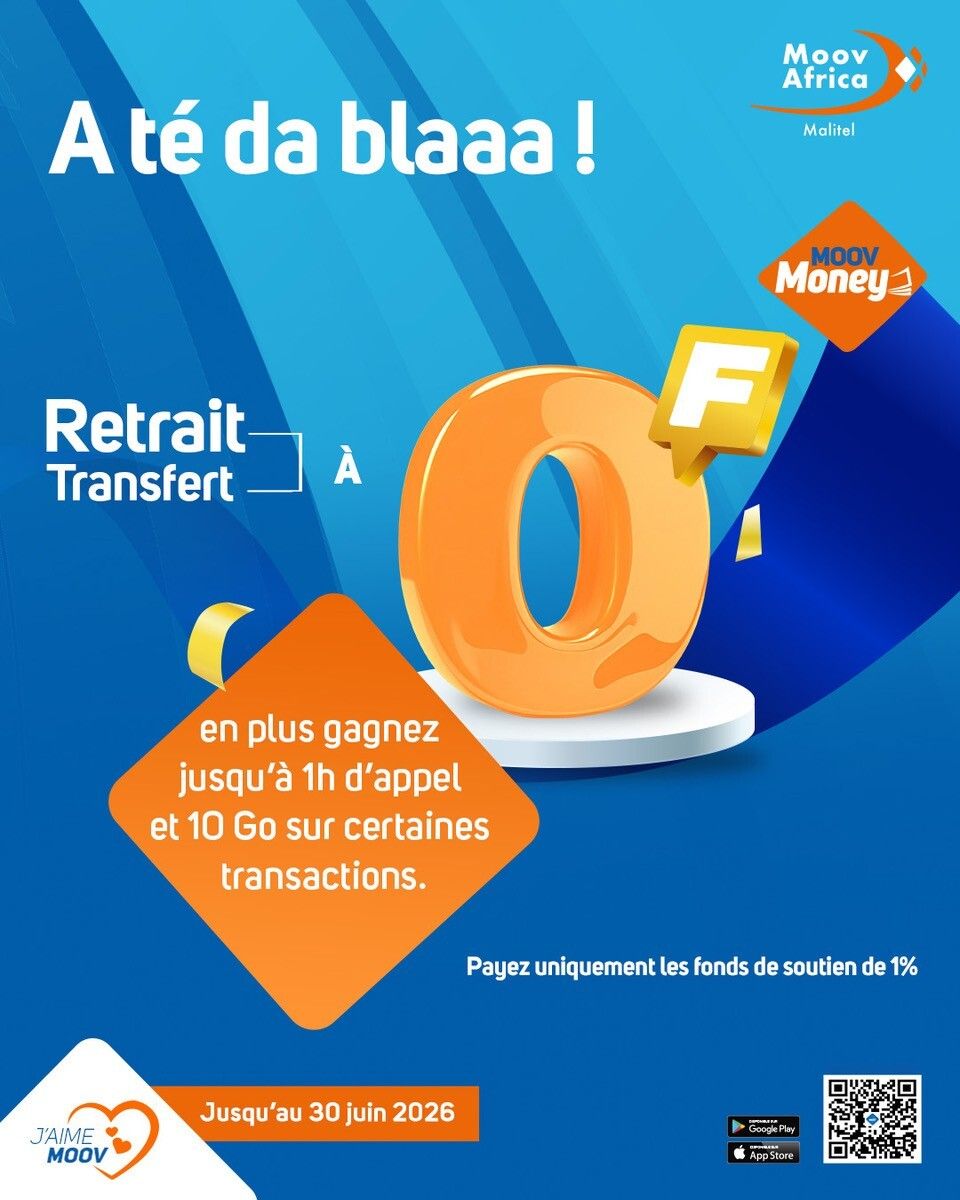 MoovAfrica_ml's tweet image. A té da blaaa ! 😏🔥

Avec Moov Money, retrait et transfert à 0F 
Et en bonus : 1H appels + 10Go internet 🎉

#MoovAfricaMalitel #MoovMoney #ZeroFrais