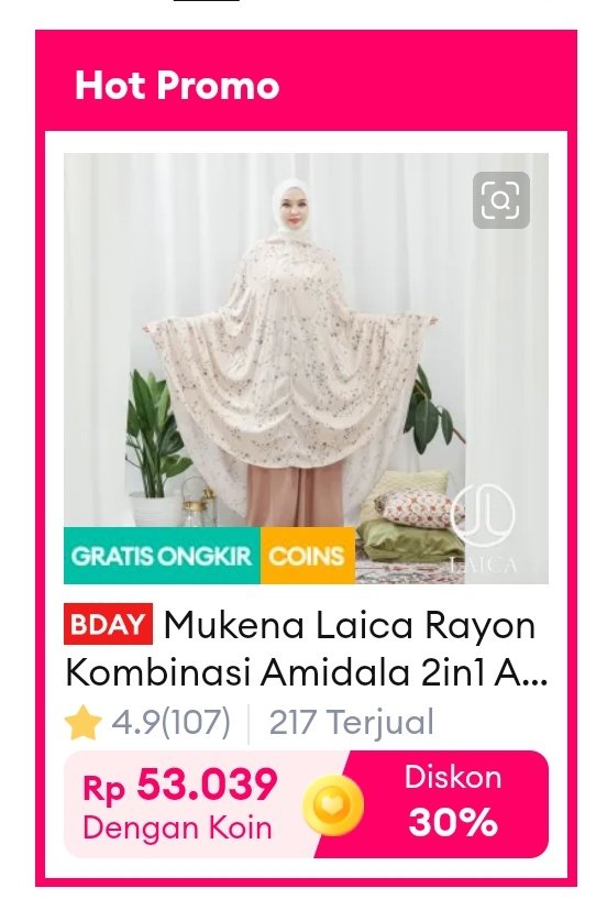 mukena rayon Laica cuma 53 ribuan
s.lazada.co.id/s.Z6r1Tk?cc&t=…

motong koin 30%
pake voc 36k (check in &amp; win)
khusus model russian dan rose taupe

akun wangi bisa dapet voc 50/100
klik akun > pilih game "check in &amp; win"
s.lazada.co.id/s.Z6JRUT?cc