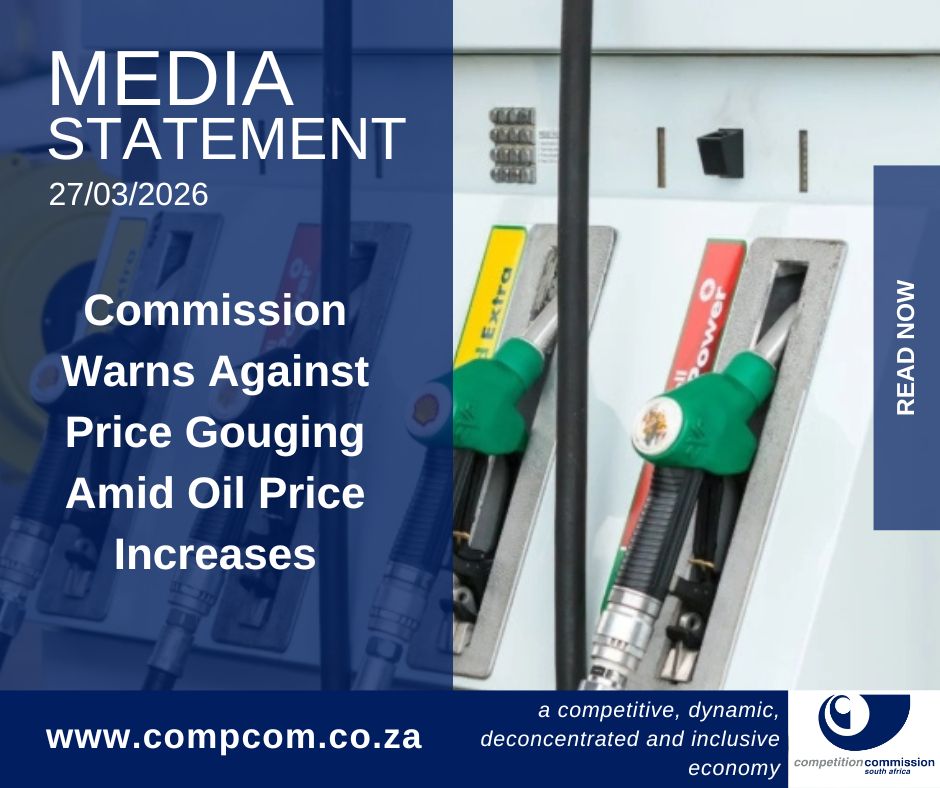 CompComSA's tweet photo. 📢The Competition Commission urges the public &amp; businesses to report suspected price gouging during this period of oil price volatility, especially where prices rise ahead of, or exceed, actual fuel cost increases. Read more: https://t.co/Ec8etaDyv3
#FuelPrices #OilPrices https://t.co/5MFmfjJoZ0