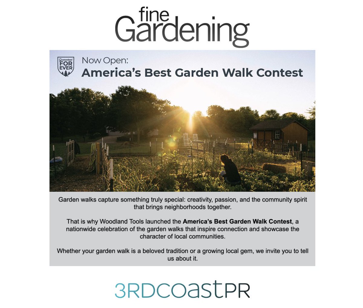 We’re excited to support the launch of <a href="/WoodlandTools/">Woodland Tools Co.</a> 's “America’s Best Garden Walk” 🌿 Our team facilitated a strategic partnership with <a href="/finegardening/">Fine Gardening</a> to activate targeted newsletter placements and reach engaged gardening audiences.

tinyurl.com/mr2t78m9

#WoodlandTools