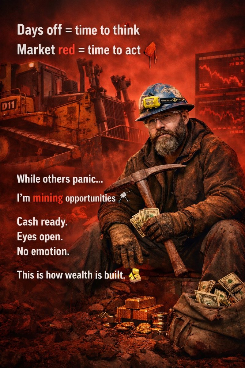 Dividend_Miner's tweet photo. Days off = time to think
Market red = time to act 🩸
While others panic…
I’m mining opportunities ⛏️
Cash ready.
Eyes open.
No emotion.
This is how wealth gets built. 💰
#DividendMiner #Investing #StockM https://t.co/QhEL5avzna