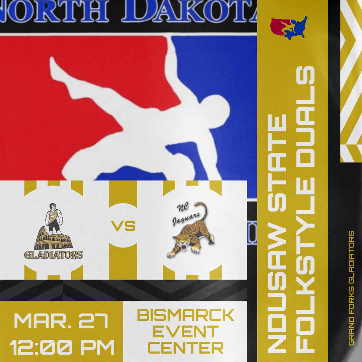 NDUSA State Folkstyle Duals:

Large Team Quarter-Finals: Dakota Rattlers

Pre-K-3rd Grade Round of 16: Northern Cass

Follow along live on trackwrestling.com

#GFGWC