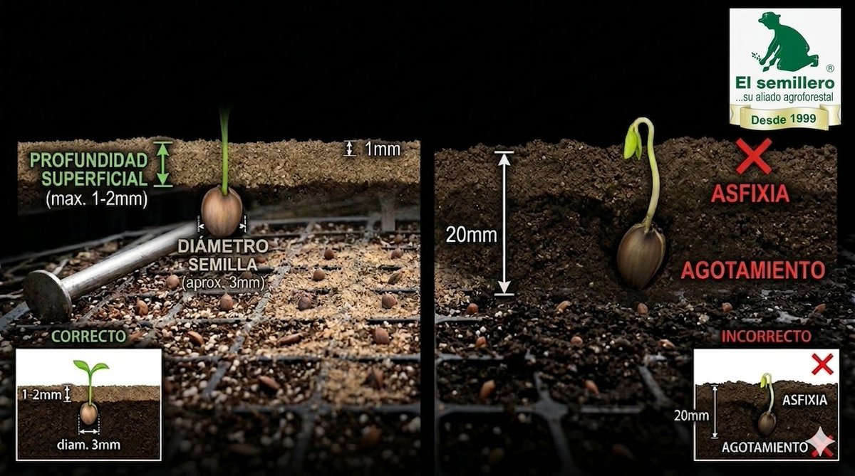 Elsemillero_sas's tweet photo. En el viverismo profesional, la consigna es clara: La siembra debe ser lo más superficial posible sin que quede destapada. 📏✨

¿Por qué apenas "rozando" la superficie?

Oxigenación, Ahorro de Energía, Prevención de Pudrición.

Escríbenos  👉https://t.co/R5pK9MlAPo https://t.co/9nba6MEyn6