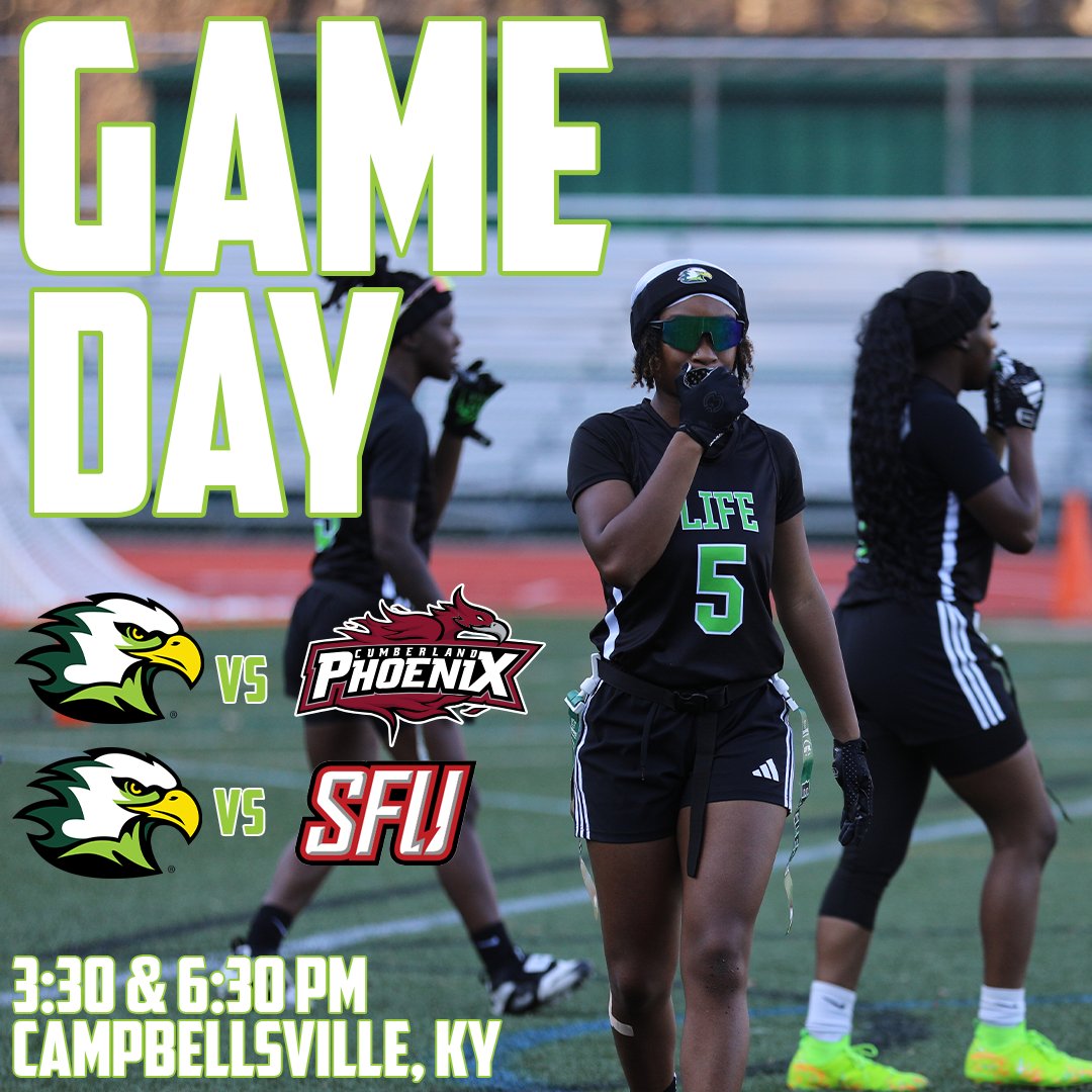 LifeUAthletics's tweet photo. Flag Football Frenzy, Day 1❗️

@LifeUWFF kicks off a busy weekend with a doubleheader, taking on Cumberlands &amp; Saint Francis U!

📍Campbellsville, Ky.
📺https://t.co/fX932zGbwc https://t.co/2jJLrX9Lw0