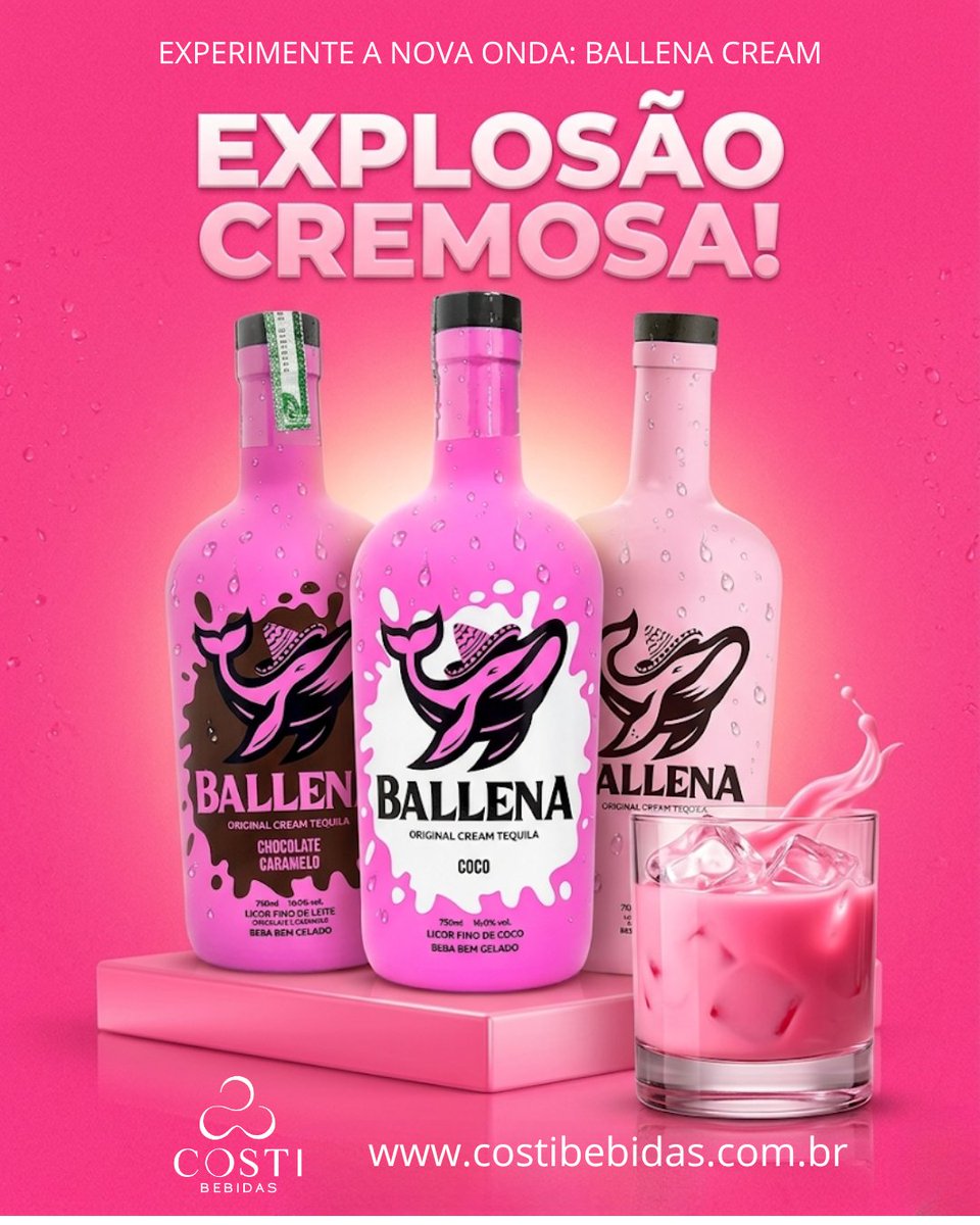 Você ainda não conhece o Ballena?  Um licor cremoso à base de tequila que virou febre no TikTok por um motivo simples: é impossível tomar só um.  Morango, Coco ou Chocolate com Caramelo — qual vai ser o seu?   Disponível para entrega.
costibebidas.com.br/produtos?q=bal…
#LicorBallena#Ballena