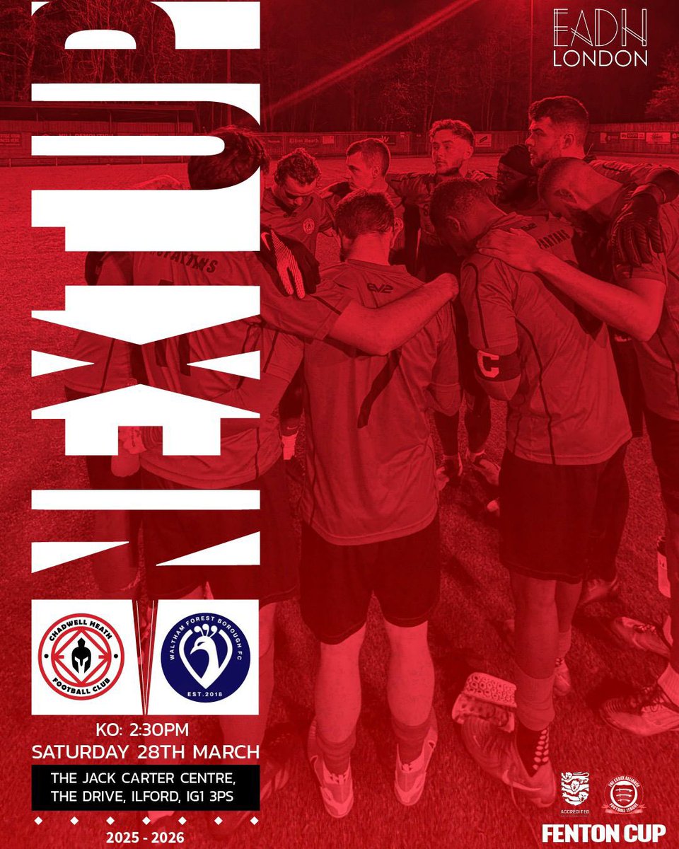 1_hunz's tweet image. Saturday 28th March 🔴⚫️

Chadwell Heath Spartans vs
Waltham Forest Borough

Fenton Cup Semi-final 🏆

Please come over and support the lads!! #Spartans