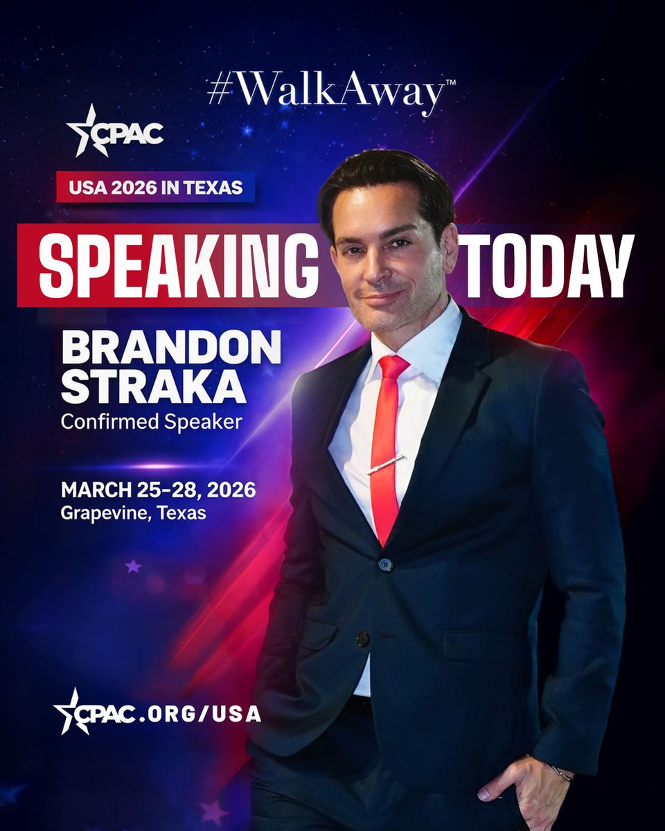 RealWalkAway's tweet image. Patriots — today’s the day. 💪

Our founder, @BrandonStraka, takes the stage at CPAC in Texas at 12:45 PM CT.

He’ll be speaking on the SAVE Act, inspiring the next generation, and the growing number of Americans choosing to #WalkAway from the Democratic Party and think for