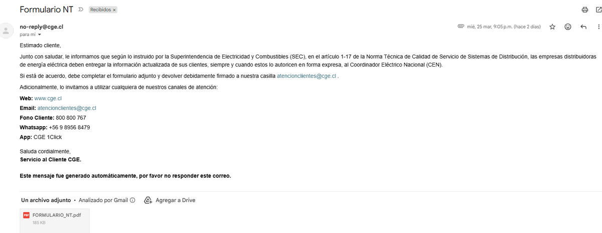 SirClaudio25's tweet photo. @CGE_Clientes es verdad este correo que llego?? a que refiere? https://t.co/iWgapLUnDY