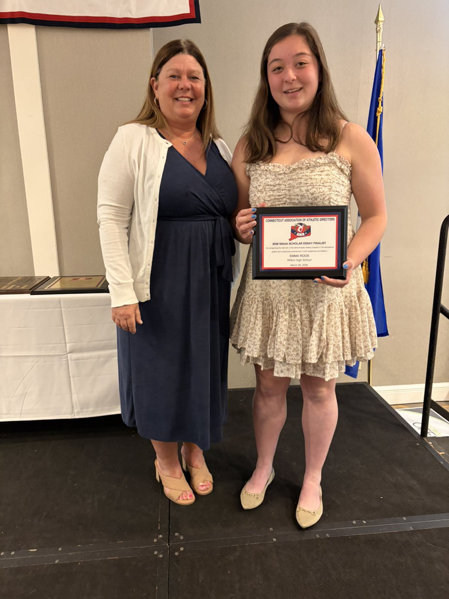 Emma Roos was recognized last night at the @ctathleticdirectors CAAD 40th Annual Awards Banquet as an NIAAA Scholar Essay Finalist for her piece, “How High School Athletics Has Impacted My Life.”

Emma was one of just four finalists in the state of Connecticut—