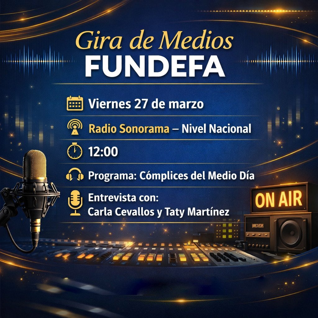 fundefa's tweet photo. ¡FUNDEFA sigue marcando presencia a nivel nacional!

📻 Radio Sonorama – Nivel Nacional
⏰ 12:00
🎧 Programa: Cómplices del Medio Día
🔴 Conéctate en vivo aquí:https://t.co/4yqyH1CHa4

🎤 Entrevista: a Carla Cevallos y Taty Martínez
👤 Vocero: Roberto Pila RRPP FUNDEFA https://t.co/4qYNPlANL2
