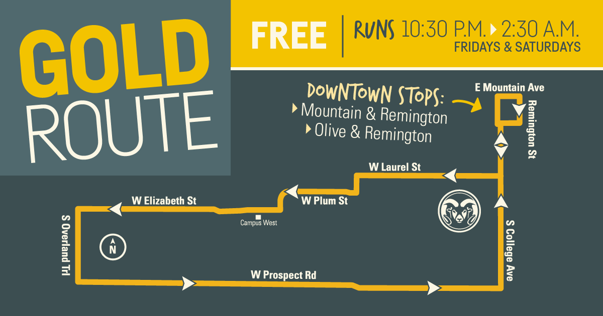 RideTransfort's tweet photo. Late night out downtown? Let Transfort do the driving. Gold Route is a safe &amp; FREE ride back to Campus and Campus West!
https://t.co/NEb6XeCa8i
🐏#csutransportation https://t.co/RNvfoOW7B3