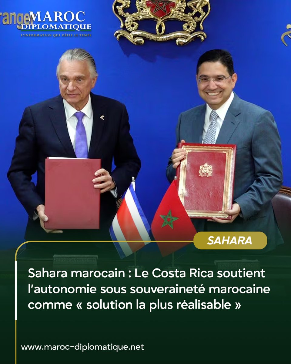 La République du Costa Rica a considéré, vendredi 27 mars, que l’initiative d’autonomie présentée par le Maroc constitue « la base la plus appropriée, sérieuse, crédible et réaliste pour parvenir à une solution politique ».

maroc-diplomatique.net/sahara-marocai…

#marocdiplomatique