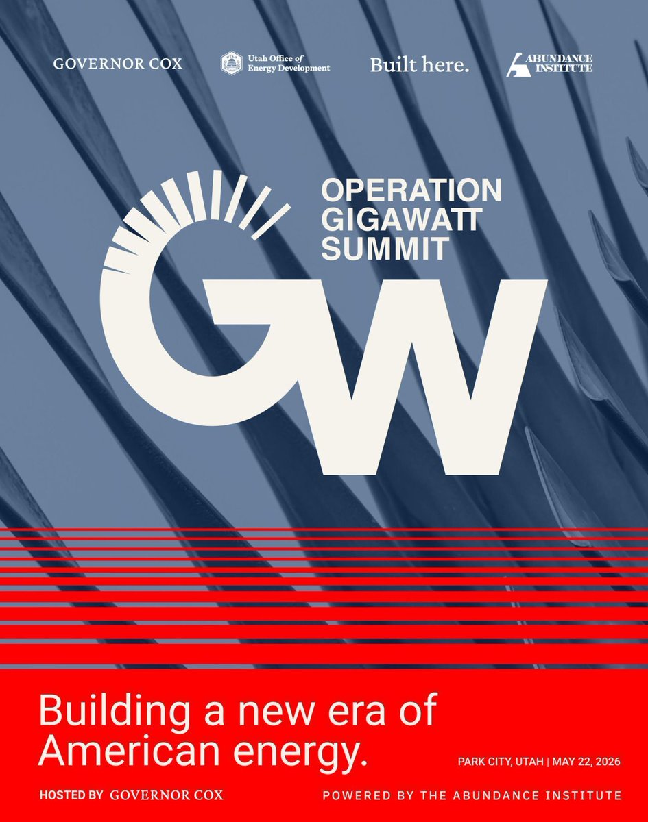 abundanceinst's tweet photo. JOIN US in Utah for our gala on May 21st and the Operation Gigawatt Summit on May 22nd!

We’re bringing together leaders across sectors to advance abundance. 

Confirmed speakers for the gala include:
🚀 @GovCox 
🚀 @jakedewitte - @oklo
🚀 @ckoopman
🚀 @packyM - Not Boring
🚀 @isaiah_p_taylor - @valaratomics

Confirmed speakers for the summit include:
⚡️ @GovCox 
⚡️ @SenJohnCurtis 
⚡️ @RepMaloyUtah 
⚡️ Drew DeWalt - @generalmatter 
⚡️ @JLopas - @basepowerco 

Join us.
