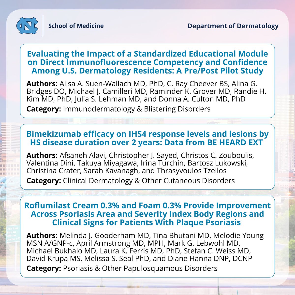 UNC_DERM's tweet photo. UNC Dermatology is well represented at AAD this year, especially in poster presentations! 

We hope everyone is able to take the time to review the hard work our residents, fellows, and faculty have put into their research for these posters! https://t.co/EqbiGccgNn
