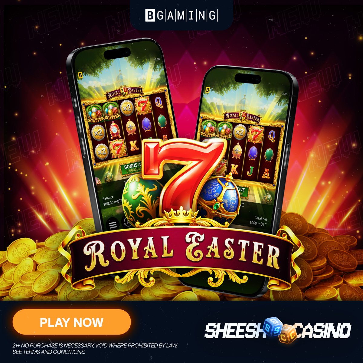 👑🥚 NEW GAME DROP! 🥚👑

Step into a world of elegance and rewards with Royal Easter by BGaming!

Crack  open dazzling Fabergé eggs and uncover golden surprises in this  beautifully crafted slot experience. With classic game play and a touch  of royal charm, every spin feels