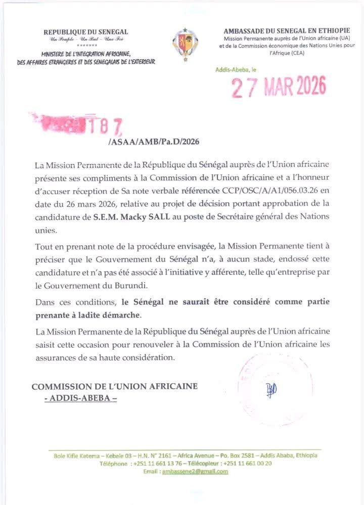 #CandidatureSGONU Ce communiqué, s'il est authentique, n’est pas un démenti, mais un aveu d’affaiblissement de la parole du #Senegal sur la scène internationale.
Quand un pays n’est plus maître de son agenda diplomatique, il perd toute crédibilité. Confier à notre Mission à