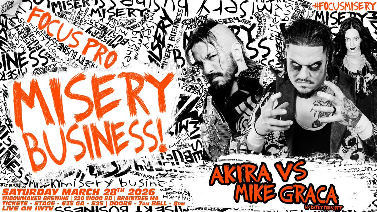 FocusProWrestle's tweet image. THIS SATURDAY IN BRAINTREE!
Widowmaker Brewing • Braintree, MA

• @aries_mani v @beastmanhusk 
• @EmilyJayePro v @kyliealexxa 
• @theakiraway v Mike Graca

Tix : eventbrite.com/e/focus-pro-wr…