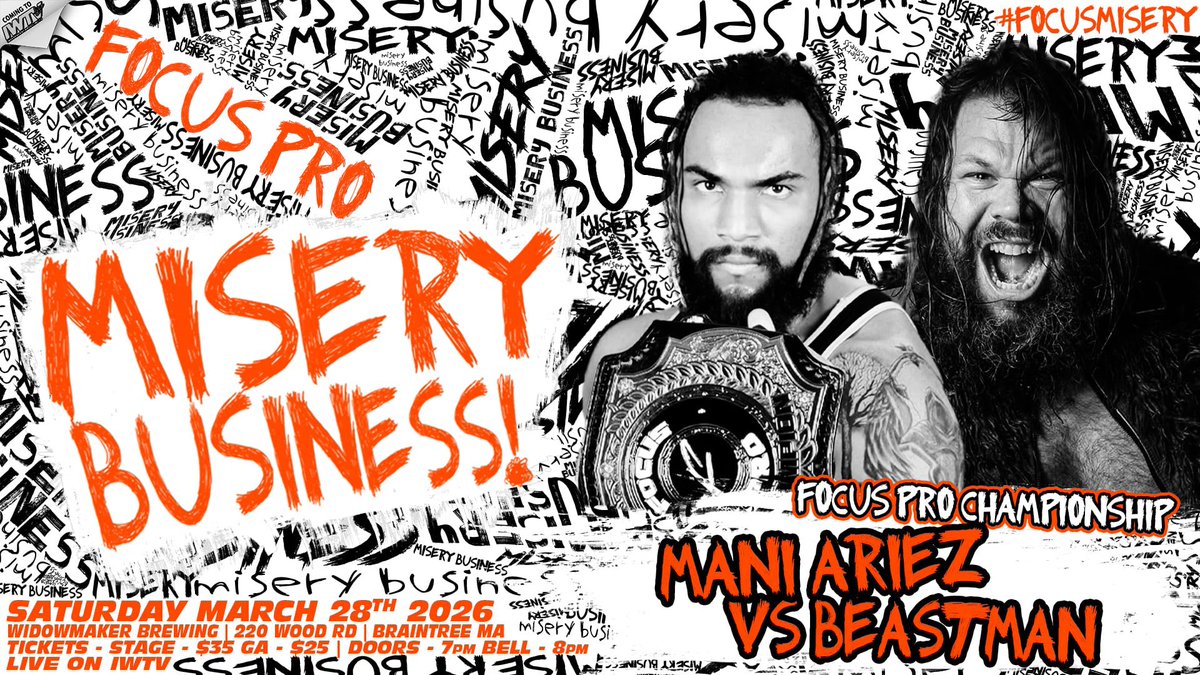FocusProWrestle's tweet image. THIS SATURDAY IN BRAINTREE!
Widowmaker Brewing • Braintree, MA

• @aries_mani v @beastmanhusk 
• @EmilyJayePro v @kyliealexxa 
• @theakiraway v Mike Graca

Tix : eventbrite.com/e/focus-pro-wr…