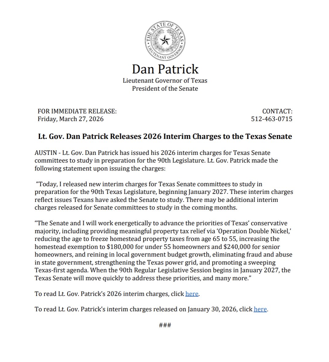 Office of the Lieutenant Governor Dan Patrick tweet media