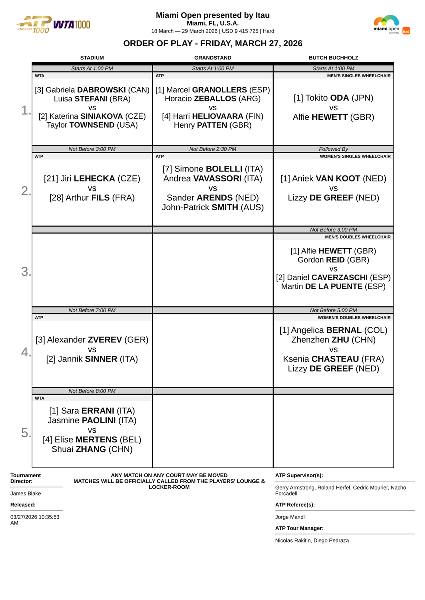 Order Of Play Tennis tweet media