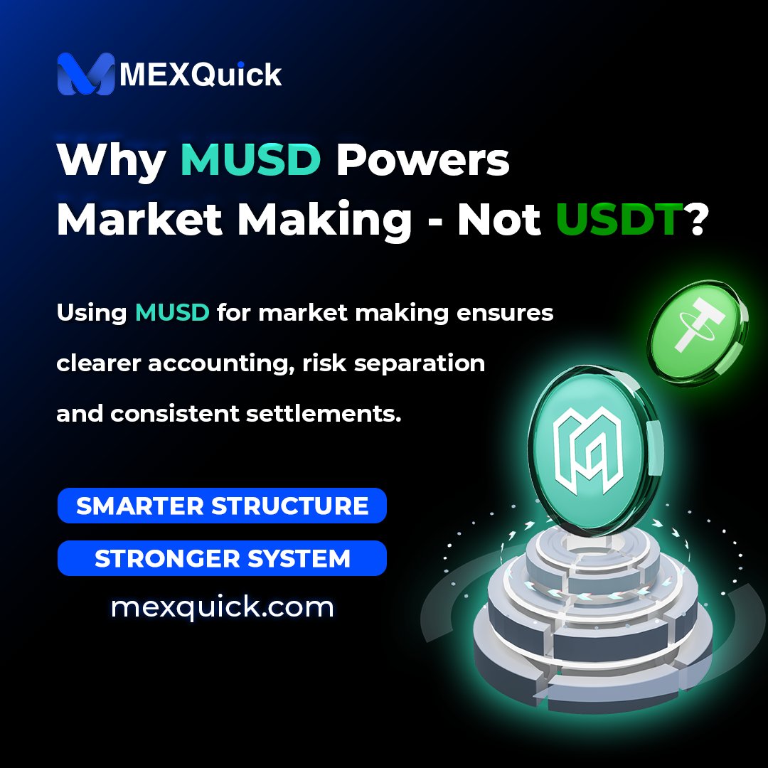 mexquick__mys's tweet photo. Choosing MUSD for market making isn’t just a switch — it’s a strategy.
It brings clarity to your books, separates risk more effectively, and keeps settlements smooth and predictable.

#MEXQuick #MarketMaking #CryptoStrategy #Stablecoin #DeFiTrading https://t.co/3yL7WCUkOn