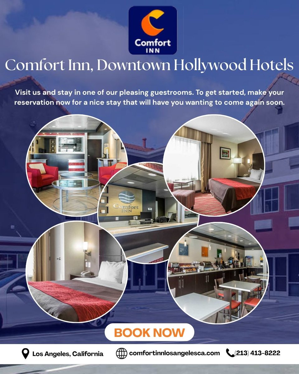 Experience comfort and convenience at Comfort Inn, Downtown Hollywood! 🛏️ Book your stay today in the heart of Los Angeles!
📞 (213) 413-8222 #HotelStay #LosAngeles #HollywoodHotel
