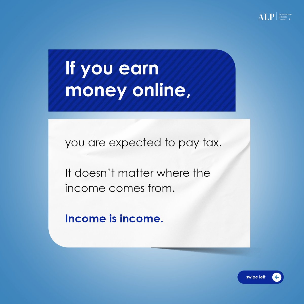 ALPPSL's tweet photo. Making money online is great. Ignoring tax on it? Not so much.
Whether you are a #contentcreator, #freelancer, or running an #onlinebusiness, your income is still taxable in Nigeria.

Swipe through to understand what applies to you 

#ALPPSL #PersonalIncomeTax #ContentCreators https://t.co/RV0Dj0h9DG