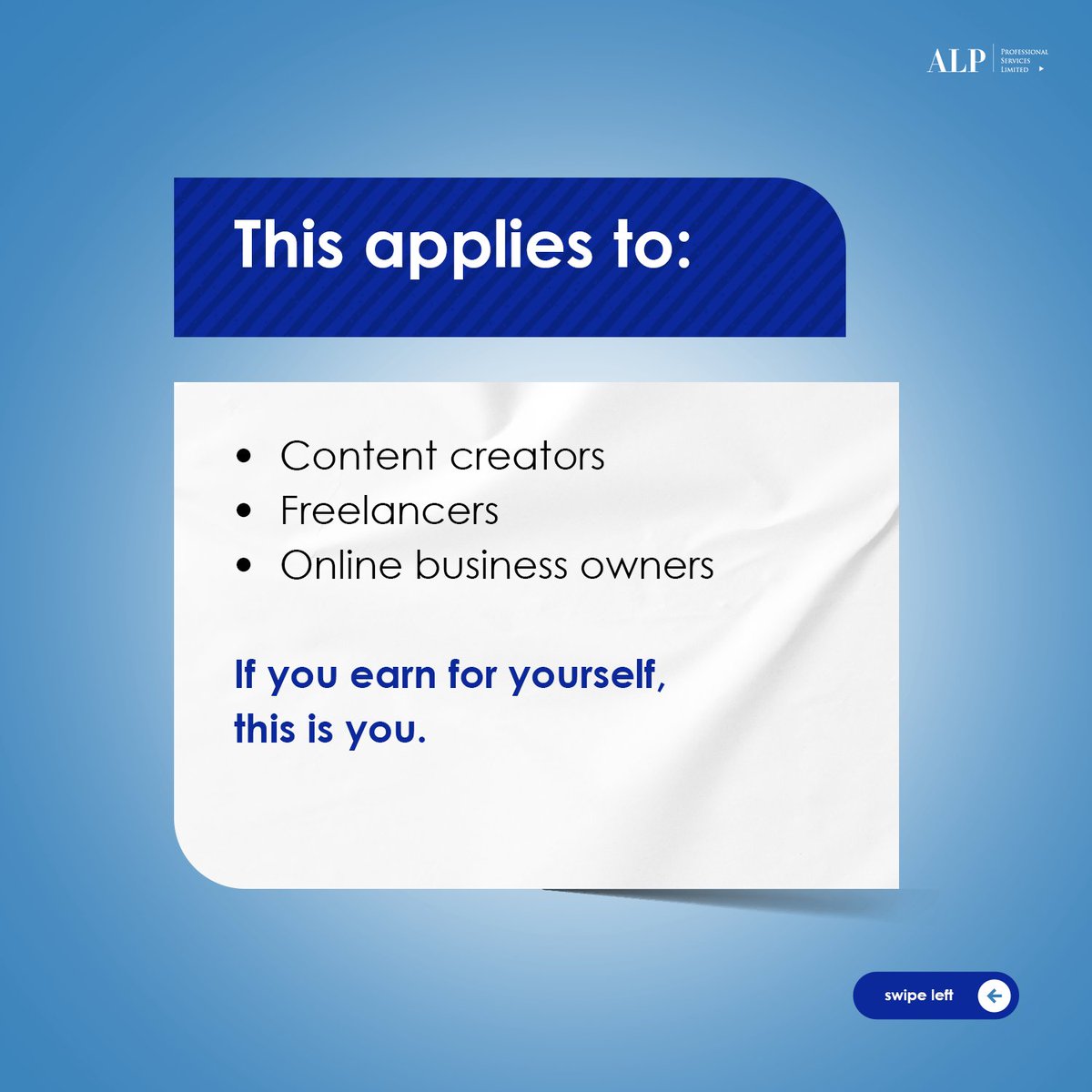 ALPPSL's tweet photo. Making money online is great. Ignoring tax on it? Not so much.
Whether you are a #contentcreator, #freelancer, or running an #onlinebusiness, your income is still taxable in Nigeria.

Swipe through to understand what applies to you 

#ALPPSL #PersonalIncomeTax #ContentCreators https://t.co/RV0Dj0h9DG
