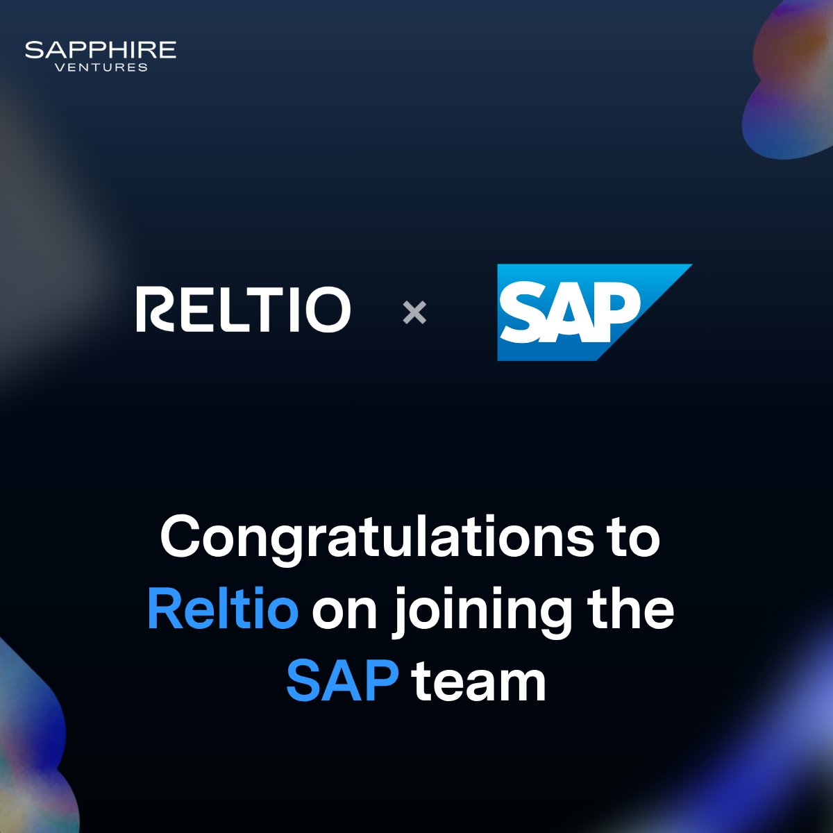 SapphireVC's tweet photo. Congratulations to @msoodx & the @Reltio team on joining the SAP family!

When we first partnered with Reltio, they had a bold thesis: that enterprises would need a modern, cloud-native platform to unify their data. They were right. Reltio’s trusted, real-time data has now become the foundation of AI strategy for Reltio’s Global 2000 customers.

Joining SAP, a key Sapphire Ventures LP, is a milestone achievement for Reltio & a natural next chapter. Together, they'll bring Reltio's AI-native data capabilities to SAP's global ecosystem of enterprise customers, accelerating data-driven operations at scale.

We are proud to have been a part of this journey and couldn't be more excited for what lies ahead.

Read more: https://t.co/wrhckITFNI