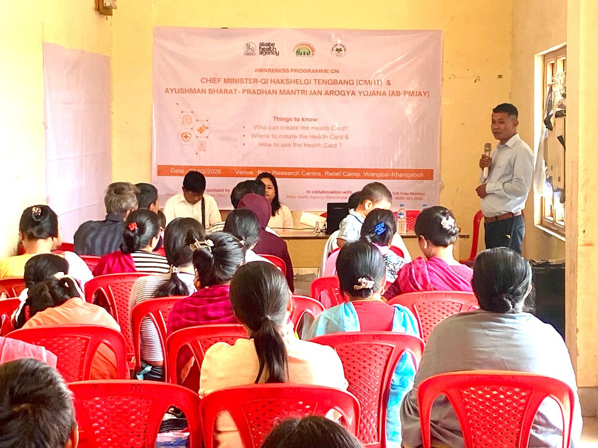 Mancmhtpmjay's tweet photo. In continuation of the initiative, Awareness Programmes on CMHT &amp; PMJAY for IDPs were also organized today by respective DIUs in collab with SHA Manipur at designated relief camps in Kangpokpi District, Thoubal District &amp; Imphal West District. 

#ABPMJAY #CMHT #AyushmanBharat https://t.co/GvIB32QBzd