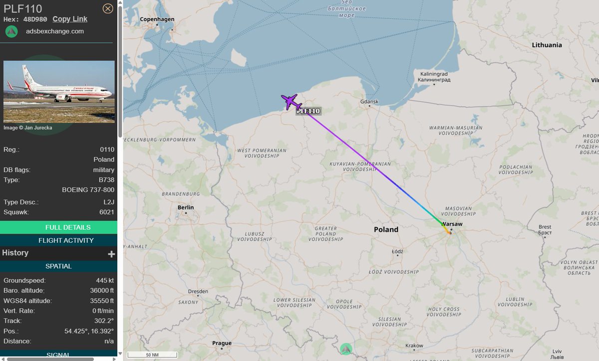 PolishMilRadar's tweet image. 📅 27.03 🕒 16:35LT - 🇵🇱✈️ 737 do Keflaviku 🇮🇸

🇵🇱 Siły Powietrzne RP
✈️ Boeing 737-86X "0110"
🛫 Warszawa #EPWA 🇵🇱
🛬 Keflavik #BIKF 🇮🇸 
#PLF110 leci na FL360
🔗 globe.adsbexchange.com/?icao=48d980

#POLMILRADAR