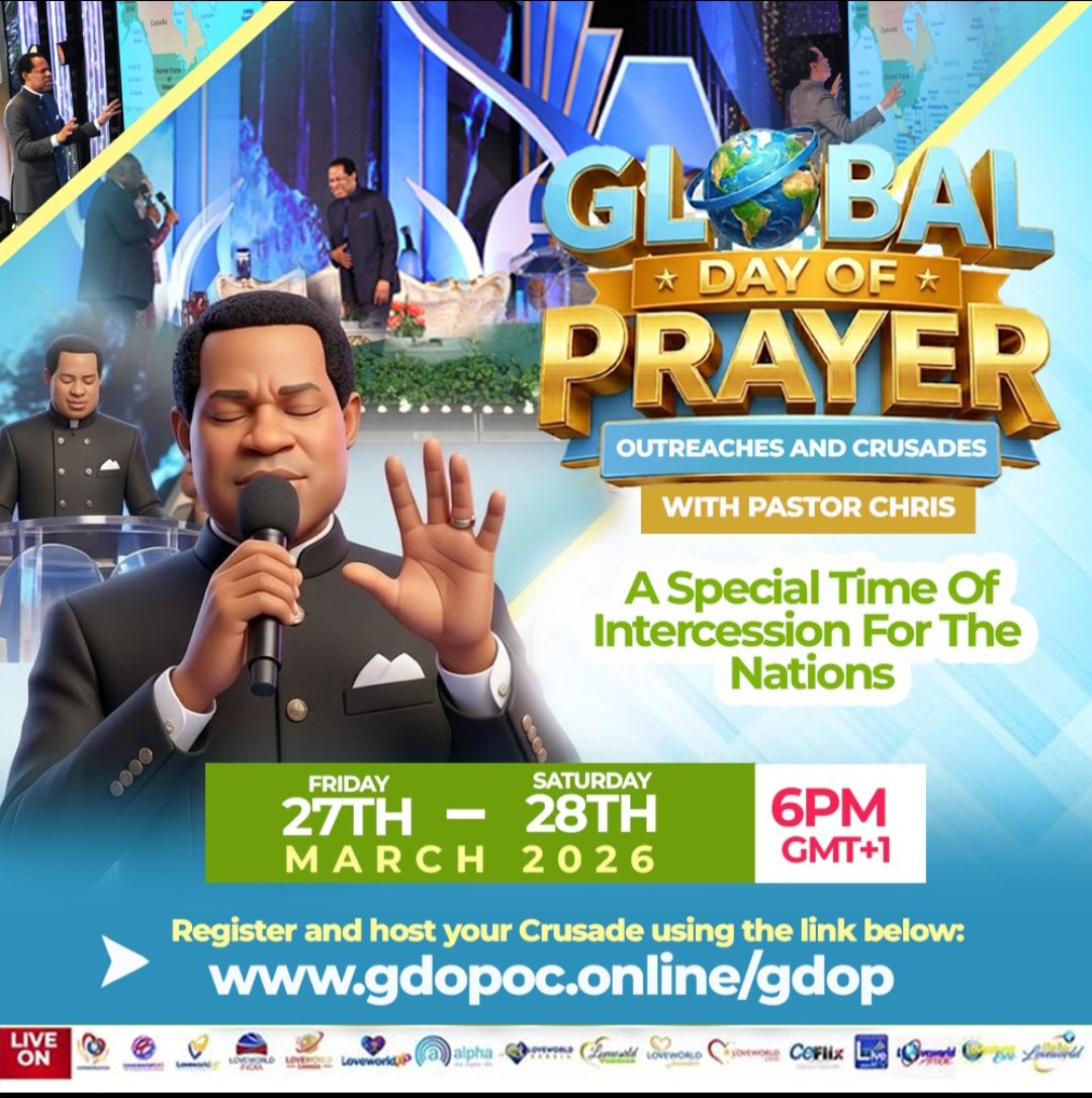 Global Day of Prayer.  

tinyurl.com/mrj82s9b

#GDOP
#PastorChrislive
#GlobalDayofPrayer