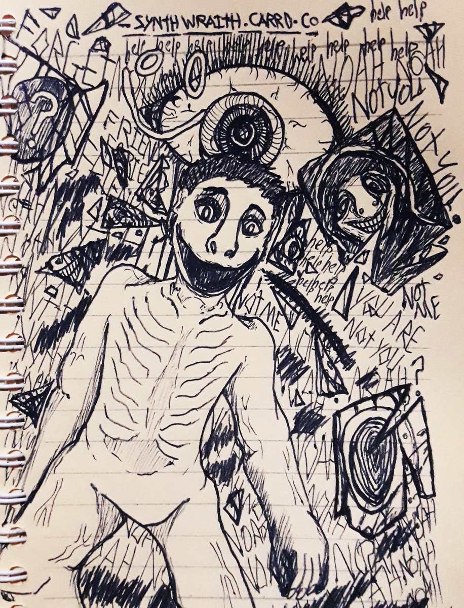 Synthwraith's tweet photo. =Breaking point. =
-I liked Vol6, so I doodled some quick fanart with my pen. 🖤
◖#mandelacatalogue #horror #fanart #traditionalart #ink #sketch◗ https://t.co/hB3nIEXAqS