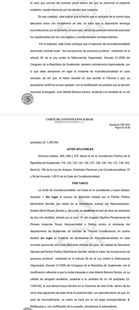 ElQueNews's tweet image. La Corte de Constitucionalidad (La CC)ratificó la cancelación del partido Movimiento Semilla tras rechazar las apelaciones presentadas. El proceso se derivó de anomalías en su constitución, por firmas falsas y la inscripción de personas fallecidas.
​#Semilla #LaCC #TSE