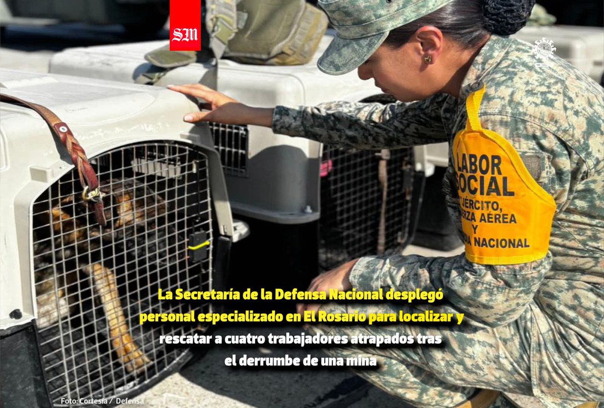 EJTO_FAM_GN's tweet image. VAN A RESCATAR A LOS MINEROS!!
⚠️ La Secretaría de la #Defensa Nacional desplegó al Batallón de Atención a Emergencias, cuyo personal arribó al Aeropuerto de #Mazatlán para integrarse al rescate de cuatro mineros atrapados tras el derrumbe en la mina de “El Chele”, en #ElRosario.