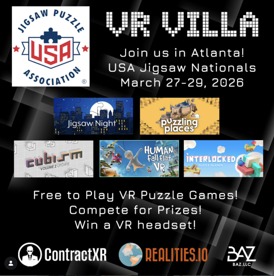jigsawnightapp's tweet photo. We’re at the VR Villa this weekend for the USA Jigsaw Nationals in Atlanta, GA! 🧩 Come find us in the exhibitor hall at the Puzzle VR Game Room.

🗓️ March 27-29
https://t.co/VqL2KqheT4
#USAJigsawNationals #VRVilla https://t.co/HqvHH6ApqP