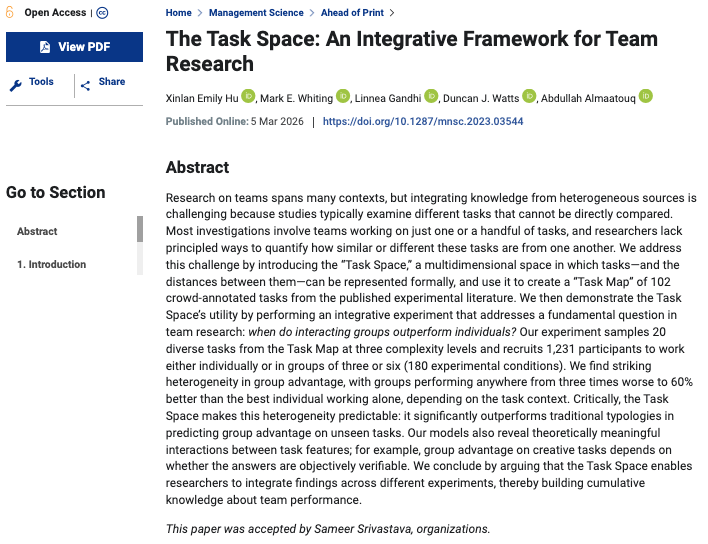xemilyhu's tweet photo. When is it worth it to hire a team, compared to one competent individual?

📢 NEW PAPER (out this month in Management Science!) by me, @MarkWhiting, @LinneaGandhi, @duncanjwatts, and @amaatouq! 🧵1/20 https://t.co/9M0EypukIc