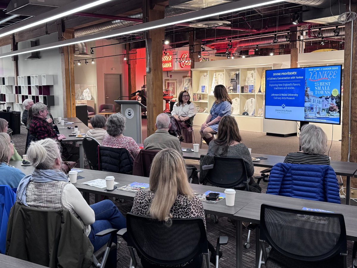 JohnsonAndWales's tweet photo. Coffee, conversation and a taste of New England. ☕️

Yankee Magazine Senior Food Editor Amy Traverso joined @HeyRhody Editor Elyse Major at JWU’s Culinary Arts Museum to dish on the stories, traditions and regional flavors that define our corner of the country. https://t.co/ZuXPWvYbtc