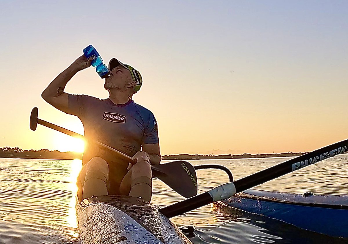 KipAuthor's tweet photo. Refueling/rehydrating and hitting it hard at the end of this morning’s 9.5-mile paddle. #howihammer #outriggercanoe #sunrise #indianriverlagoon @hammernutrition @puakeadesigns https://t.co/xjyKOuEz6x