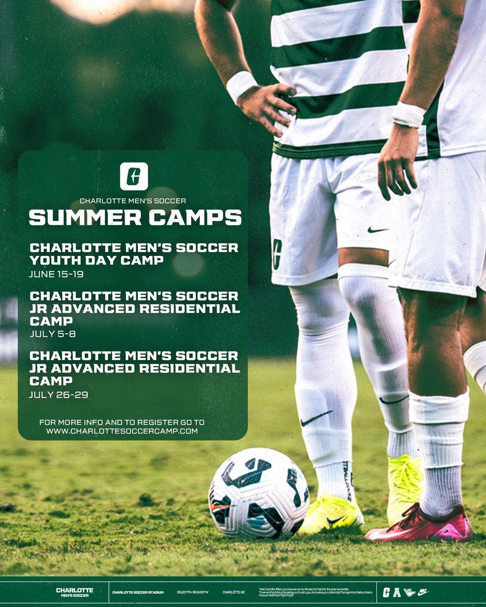 CharlotteMSoc's tweet photo. 𝐒𝐮𝐦𝐦𝐞𝐫 𝐂𝐚𝐦𝐩𝐬 ☀️⚽️ 

Come train with us this summer at one of our Charlotte Men’s Soccer Summer Camps! 

Go to https://t.co/2AsV56r7sH for more information! https://t.co/1eTp63MCsk