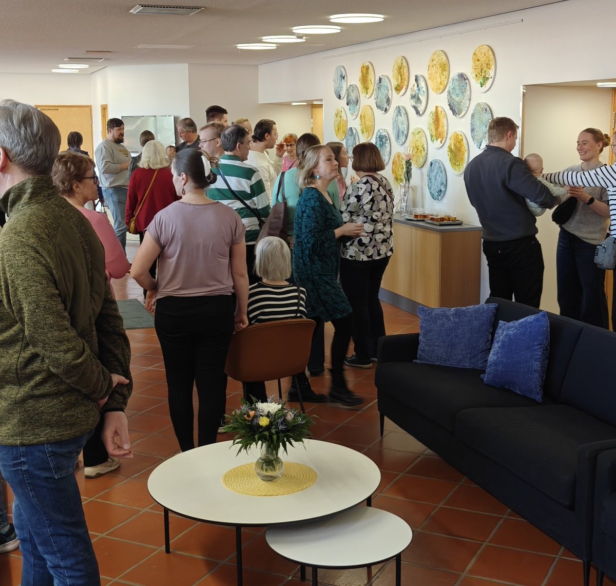 Exhibition opening today. The artworks were created by babies during sensory painting sessions.