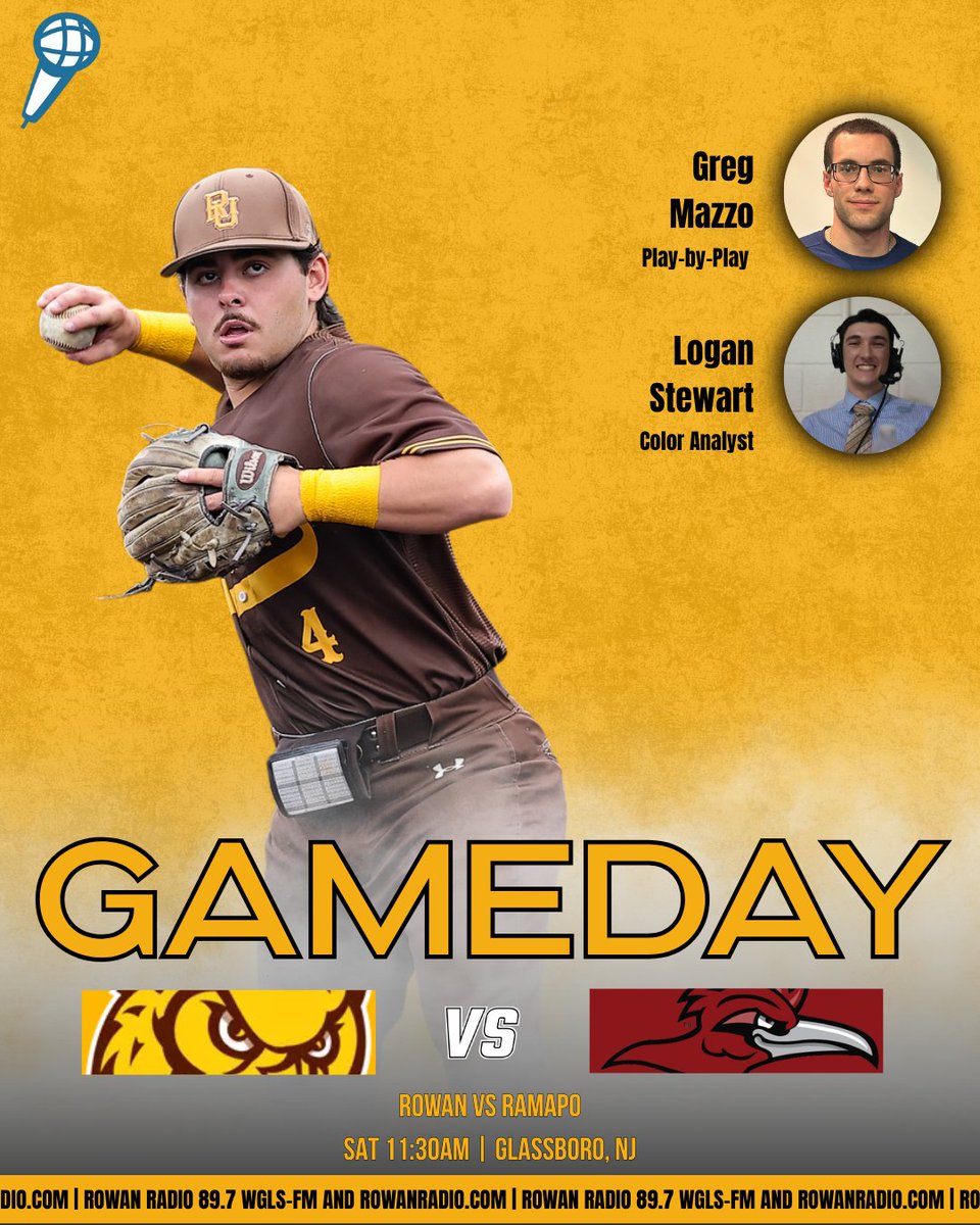 WGLSSports's tweet photo. GAMEDAY!
@RowanBaseball_ takes on Ramapo in a doubleheader beginning at 11:30am!
PBP: @GregMazzo21
Color: @_Logan_Stewart_
Producing: @tapdatmat and Logan Smith
Live on https://t.co/DaHAVxDLHc Channel 2! #ProfNation https://t.co/2XOD8oCqq2